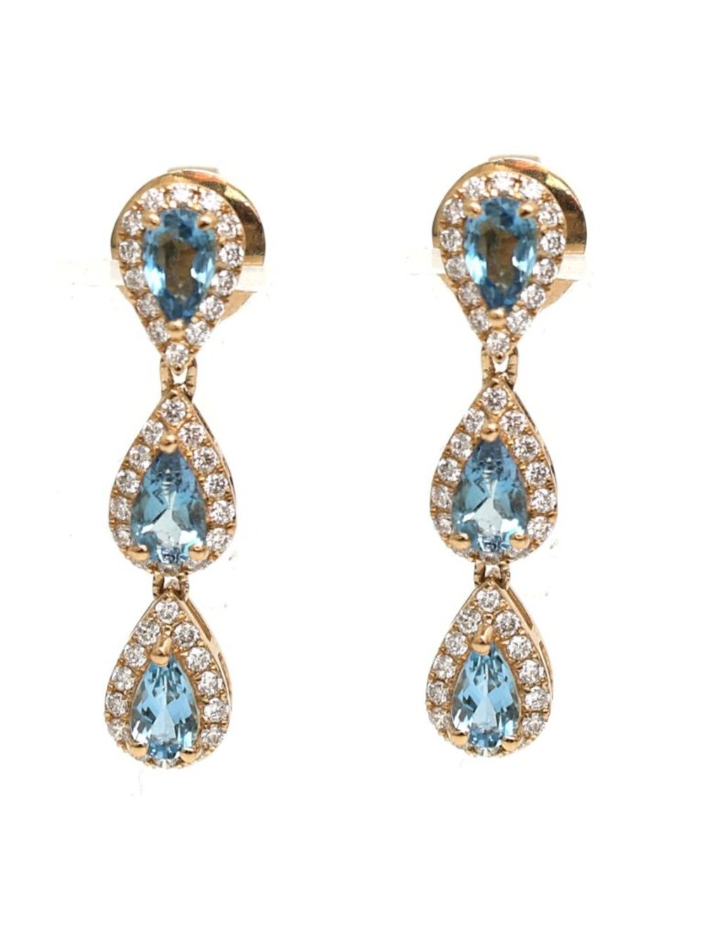 Aquamarine Halo 18K Natural Diamond Yellow Gold Drop Earrings